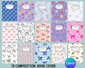 Composition Notebook Covers, Composition Book Cover Template, Canva Composition Notebook Designs, Back to School Printable, Canva Editable - Etsy