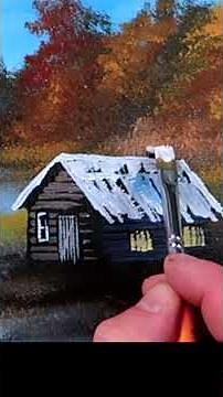 How to paint a Cabin in Autumn Landscape and First Snow | Acrylic Painting Techniques #artwork