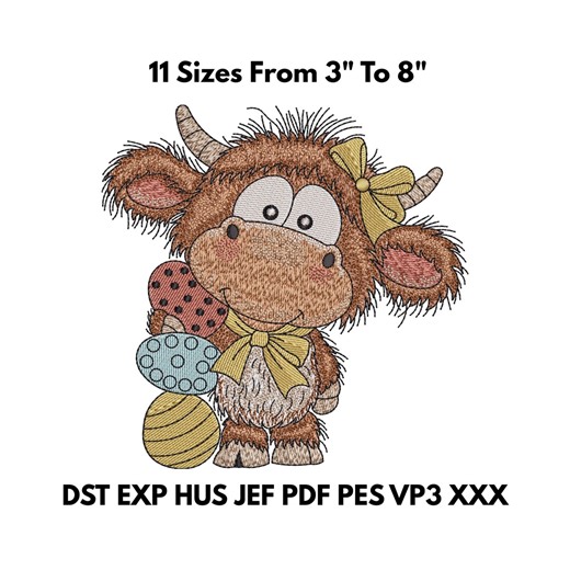 Highland Cow Easter Embroidery Design – 11 Sizes, Machine Embroidery File (DST, PES, JEF) - Etsy