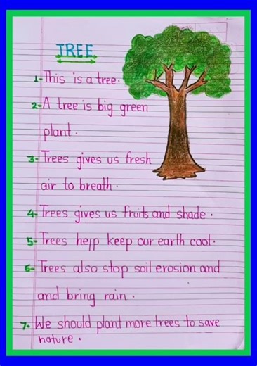 Few lines on tree# Essay on tree #english #handwriting