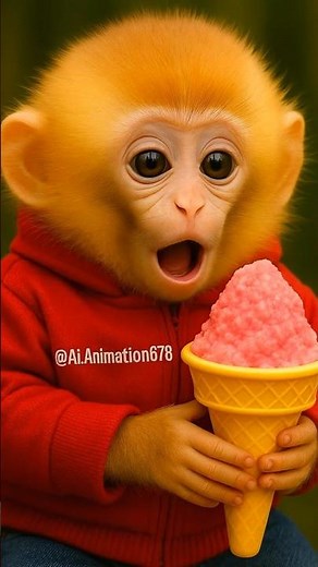 "Cute Baby Monkey Enjoying Ice Cream 🍦😂 | Adorable Reaction Moments! #shorts"