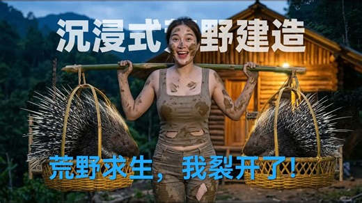 【沉浸式荒野建造】荒野求生惊魂记：与豪猪殊死搏斗，遍体鳞伤后竟迎来意想不到的馈赠！原始丛林中的孤独行者，用双手开辟生命绿洲，探寻人性的本！