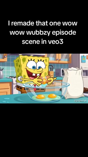 SpongeBob Characters Remake Wow! Wow! Wubbzy Episode Scene in Veo3