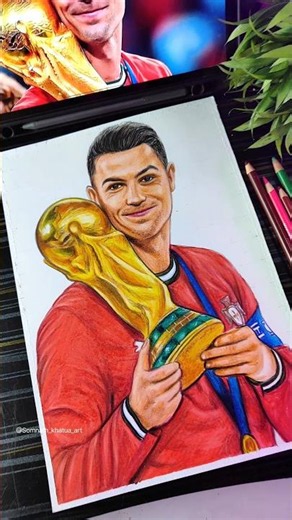 Cristiano Ronaldo Drawing Colour ⚽🇵🇹, Ronaldo Drawing With Trophy 🏆#shorts #fifa #cr7 #art #ronaldo