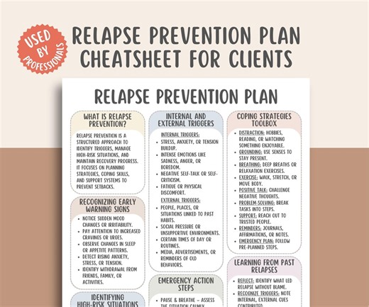 Relapse Prevention Plan Cheatsheet, Addiction Recovery Guide, Coping Strategies Tool, Mindfulness Exercises, Stress Management Worksheet - Etsy