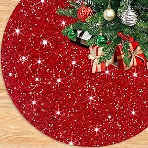 Christmas Red Tree Skirt 21 Inch Luxury Velvet Christmas Tree Skirts Glitter Embroidered Sequins Tree Skirt Xmas Decoration for Christmas Tree Mini Santa Tree Stand Cover for Party Home Decor