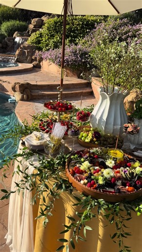 Cocktail grazing table for a backyard event #grazingtable #catering #boutiquecatering #events #charcuterie
