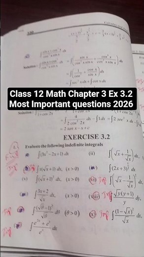 Class 12 Math Chapter-3 Ex 3.2 Most Important Questions 2026 #ytshorts #shorts #2026 #shortsvideo