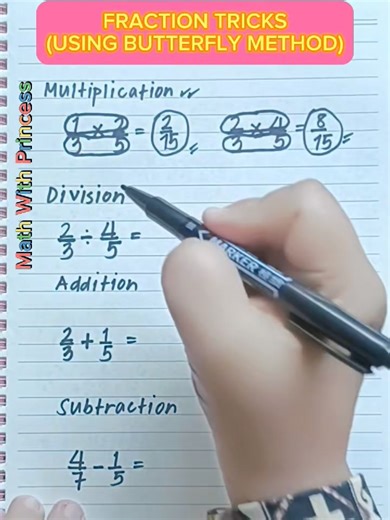 @Math Review: How to Multiply, Divide, Add and Subtracting Fractions Using Butterfly Method #math #mathwithprincess #mathviralvideo #mathviral #mathtutor #fractionalform #mathematics #mathstutor #mathschallenge #fractiontricks #mathtricks | Math with Princess
