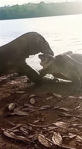Komodo Dragon vs Giant Turtle #animals #wildlife #shorts