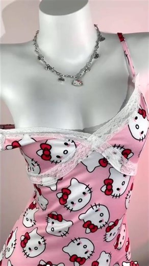 Kawaii Hello Kitty Aesthetic Slip Dress Try-On & Styling 🎀✨