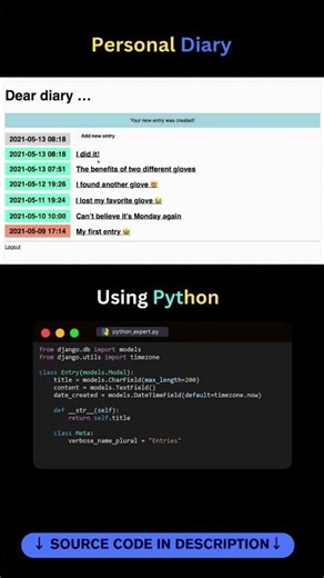 Personal Diary Using Python 📝 | Django Project #short #coding #python #programming #diary #developer