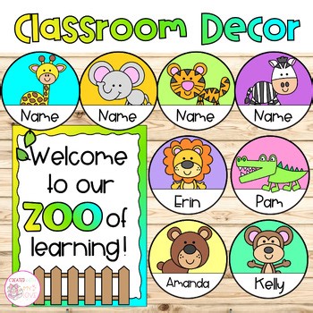 Editable Zoo Animals Door Display Name Tag Classroom Decor Student Desk Labels