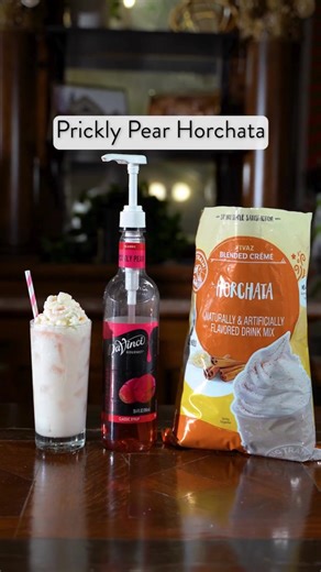 Dreaming of spring days? Our Prickly Pear Horchata brings bright, floral vibes to help you manifest them. 💓 Ingredients: 1 Scoop Big Train Horchata .5 oz DaVinci Gourmet Prickly Pear Fruit Syrup 4 oz. milk alternative or water 1 cup Ice Garnish: Prickly Pear Whipped Cream Garnish: Purple shimmer powder Garnish: Cactus fruit Instructions: In the blender, combine horchata, prickly pear syrup and water. Blend until smooth. Pour into a service glass over ice and top with prickly pear whipped cream,