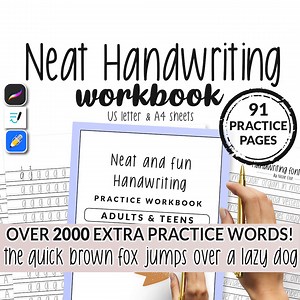 91 Page Neat & Fun Hand Writing Workbook | Practice Sheet Printable iPad Beginner Easy Template Lettering | Goodnotes Notability Penmanship - Etsy