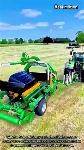 Automatic Hay Bale Wrapping Operation #worker #process #balewrap #silage #agriculture