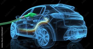 V8 Car Engine Ignites as it's filled up at the Gas Station. Industry And Technology Related 3D Animation.