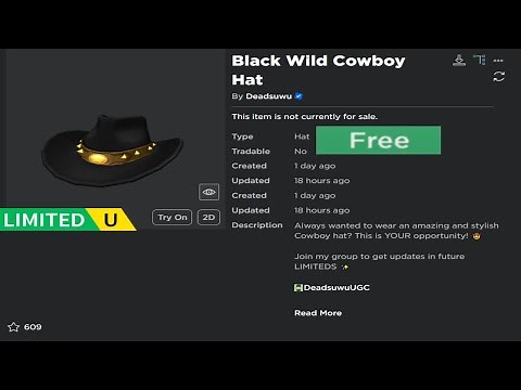 How To Get Black Wild Cowboy Hat FREE UGC Limited (Sold Out)