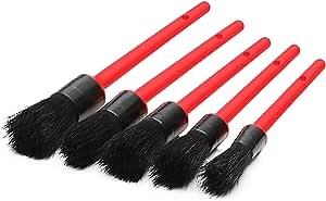 100% Natural Boars Hair Car Detailing Brush Set - 5 Pack Soft Detail Brushes Kit for Washing Cleaning Auto Wheels, Interior, Exterior, Leather, Dashboard