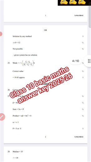 Basic maths pre board answer key 2025-26 class 10 / evening shift/class 10 maths paper solution 2025