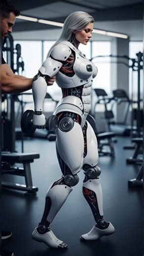 Man Training a Bodybuilder Robot in the Gym | Funny Fitness Short