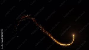Golden Particles Trail on a Transparent Background. Particle Trail. 4K