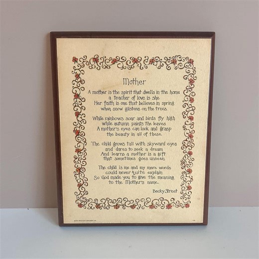 Vintage Mother Poem Wall Plaque Becky Street Framed Print 1970s Floral Border Farmhouse Decor - Etsy