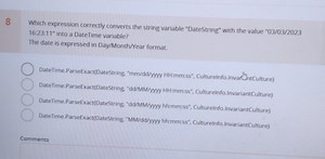 Which expression correctly converts the string variable "DateSt... | Filo