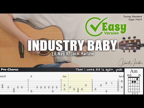 INDUSTRY BABY (Easy Version) - Lil Nas X, Jack Harlow | Fingerstyle Guitar | TAB + Chords + Lyrics