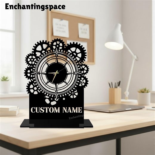 Personalized Mechanic Metal Table Clock, Industrial Gear Desk Decor, Unique Gift for Engineers - Etsy