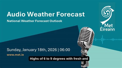 🎙️Hear the latest National Audio Forecast from Met Éireann for today and the coming days. Audio Weather Forecast is recorded three times a day, at 6 AM, 12 PM, and 6 PM. Listen now⬇️ | Met Éireann