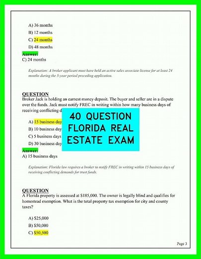 40 QUESTION FLORIDA REAL ESTATE EXAM PRACTICE TEST 2026 REAL ESTATE QUESTIONS AND ANSWERS REVIEW .