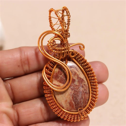 Brecciated Jasper Copper Wire Wrapped Pendant, Handmade Natural Jasper Jewelry, Red Stone Boho Artisan Pendant, Healing Crystal Necklace - Etsy