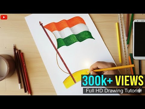 How To Draw Indian National Flag Step By Step | Tricolour Indian Flag Drawing with Colour pencil