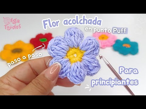Cómo tejer una flor Súper Fácil | Paso a paso | Punto Puff | Olga Tejidos