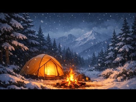 Snowy Winter Camp Night Ambience ❄️ | Calm Lofi for Sleep & Study