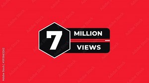7 Million views counter icon animation. Luma matte with transparent background 4K resolution