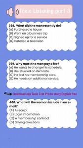 Luyện nghe Toeic part 3 kèm transcript. Tải app Toeic Test Pro để ôn luyện Toeic miễn phí #ToeicTestPro #TOEIC #reelsviral #reelsfb | Estudyme - Practice for TOEIC Test Pro | Facebook