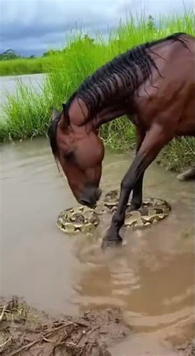Nature's Cruelty: Horse Stomps Giant Python