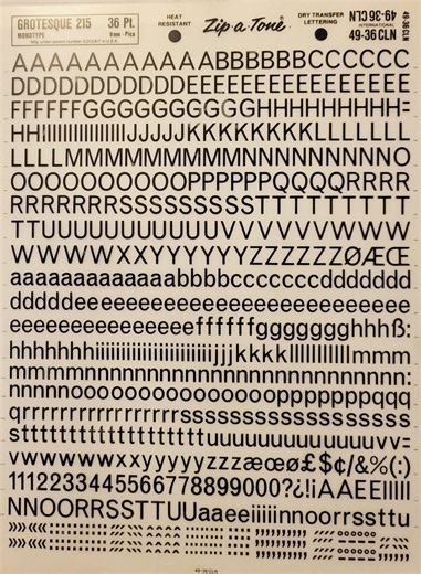 GROTESQUE 215 (36pt) Zip a Tone Dry Transfer Instant Lettering Vintage Rub on Letter/number Transfers (like Letraset) - Etsy UK