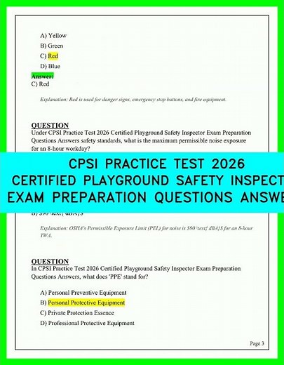 CPSI Practice Test 2026 Certified Playground Safety Inspector Exam Preparation Questions Answers.