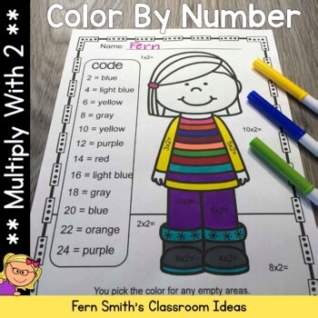 Multiply With 2 Color By Numbers Worksheets for Third Grade