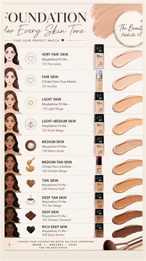 One Foundation for Every Skin Tone | Best Foundation Shade Guide for Fair, Light, Medium, Skin ✨🫰