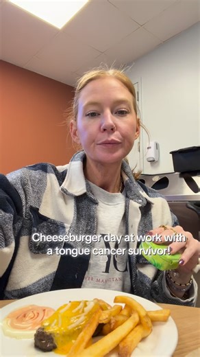 Cheeseburger dayyyy! 🍔🍔🍔 When I was really sick and couldn’t eat, both before and during treatment, and in recovery- people would ask what’s the one thing you miss the most? And for some reason it was always cheeseburgers. They aren’t even my favorite food, but there’s something so satisfying about biting into one! I have a really hard time knowing what temperature food is now, typically your tongue would be the first to touch the food telling you that. But since I don’t have one, I don’t kno