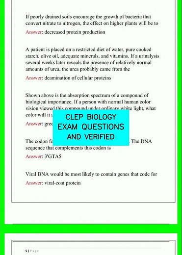 CLEP BIOLOGY EXAM QUESTIONS AND VERIFIED video