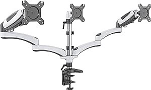 SHOPPINGALL Fully Adjustable Dual Gas Spring LCD Monitor Desk Mount Stand with 3 Swing Arms for Three 15"-32" Monitors, Desk Clamp and Grommet Mounting Options in The Box - SA-GM135D-White