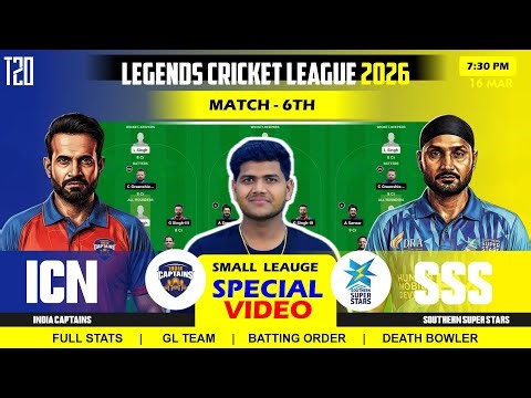 ICN vs SSS , ICN vs SSS Team , India Captains vs Southern Super Stars 6TH Legends League T20