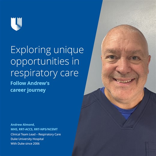 In his youth, Andrew had a personal diagnosis that sparked his passion for health care. It’s this calling to care – and a family history in the field – that eventually led him to Duke Health, where he’s found a rewarding career in respiratory care. Explore respiratory roles with us: https://duke.is/8/xdp4 #YouAtDukeHealth | Duke Health