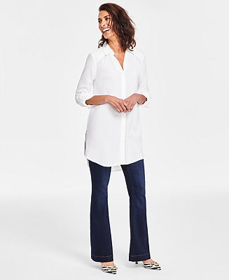 I.N.C. International Concepts Women's Roll-Tab Button-Down Long Blouse, Created for Macy's - Macy's
