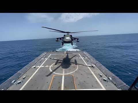 U.S. Army Blackhawk Helicopter Performs DLQs on USS Billings